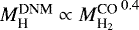 $M_{\textrm{H}}^{\textrm{DNM}} \propto {M_{{\textrm{H}_2}}^{\textrm{CO}}}^{\,0.4}$