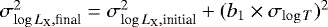 $\sigma^2_{\log{L_{\textrm{X}}},\text{final}}=\sigma^2_{\log{L_{\textrm{X}}},\text{initial}}+(b_1\times \sigma_{\log{T}})^2$