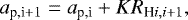 $a_{\textrm{p,i}&#x002B;1}=a_{\textrm{p,i}}&#x002B;KR_{\textrm{H} i,i&#x002B;1} ,$