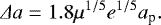 $\Delta a = 1.8 \mu^{1/5} e^{1/5} a_{\textrm{p}}. $