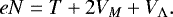 \begin{equation*}e N ={T} &#x002B; 2 {V}_M &#x002B; {V}_{{\UpLambda}}. \end{equation*}