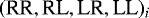 $(\textrm{RR}, \textrm{RL}, \textrm{LR}, \textrm{LL})_i$
