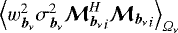 $\left< w^2_{{{{\vec{b}_{\nu}}}}} \sigma^2_{{{{\vec{b}_{\nu}}}}} {{\bm{\mathcal{M}}^H_{{{{\vec{b}_{\nu}}}}}}}_i {{\bm{\mathcal{M}}_{{{{\vec{b}_{\nu}}}}}}}_i \right >_{{\Omega_{\nu}}}$