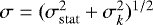 $\sigma=(\sigma^{2}_\mathrm{stat}+\sigma^{2}_{k})^{1/2}$
