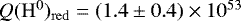 $Q(\mathrm{H}^0)_{\mathrm{red}}=(1.4\pm0.4)\times10^{53}$