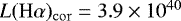$L({\ensuremath {\mathrm{H}\alpha}})_{\mathrm{cor}} = 3.9\times10^{40}$