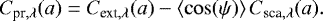 $ C_{{\textrm{pr},\lambda}}(a) = C_{{\textrm{ext},\lambda}}(a) - \left\langle \cos(\psi) \right\rangle C_{{\textrm{sca},\lambda}}(a).$