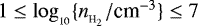$1\leq\log_{_{10}}\{n_{_{{\textrm{H}_2}}}/{\textrm{cm}}^{-3}\}\leq 7$