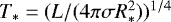 $T_&#x002A; = (L / (4 \pi \sigma R_&#x002A;^2 ))^{1/4}$