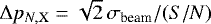 $\UpDelta p_{N, \rm X} = \sqrt{2}\,\sigma_{\textrm{beam}}/(S/N)$