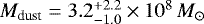 ${M_{\textrm{dust}}} = 3.2^{&#x002B;2.2}_{-1.0}\times10^{8}\,{{M}_{\odot}}$