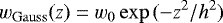 $ \vspace&#x002A;{-8pt} w_{\mathrm{Gauss}}(z)=w_{0}\exp{(-z^{2}/h^{2})} \vspace&#x002A;{-8pt} $