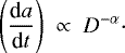 \begin{equation*}\left ( \frac{\textrm{d}a}{\textrm{d}t} \right ) \; \propto \; D^{-\alpha}\cdot \end{equation*}