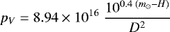 \begin{equation*}{p_V} = 8.94 \times 10^{16} \; \frac{10^{0.4 \; (m_{\odot} - H)}}{D^2} \end{equation*}