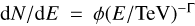$\mathrm{d}N/\mathrm{d}E = \phi (E/\textrm{TeV})^{-\Gamma}$