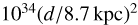 $L_{\textrm{VHE}}\sim1.6 \times 10^{34}(d/\textrm{8.7\, kpc})^2$
