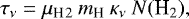 \begin{equation*} \tau_{\nu} = \mu_{\textrm{H}}_{2}\ m_{\textrm{H}}\ \kappa_{\nu}\ N(\textrm{H}_{2}) ,\end{equation*}