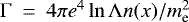 $\mathrm{\Gamma}~=~4 \pi e^4 \ln \mathrm{\Lambda} n(x) / m_{\textrm{e}}^2$