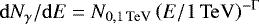 $\mathrm{d}N_{\gamma}/\mathrm{d}E = N_{0,\SI{1}{\tera\eV}}\left(E/\SI{1}{\tera\eV}\right)^{-{\UpGamma}}$