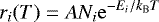 \begin{equation*}r_i(T)= AN_{i}\mathrm{e}^{-E_{i}/k_{\mathrm{B}}T} \end{equation*}