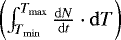$\left(\int_{T_{\min}}^{T_{\max}}\frac{\mathrm{d}N}{\mathrm{d}t}\cdot\mathrm{d}T\right)$