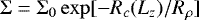 \begin{equation*} \mathrm{\Sigma}= \mathrm{\Sigma}_0 \exp [ -R_c(L_z)/R_{\rho}] \vspace*{-5pt} \end{equation*}