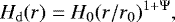 \begin{equation*} H_{\mathrm{d}}(r) = H_0(r/r_0)^{1&#x002B;{\mathrm{\Psi}}}, \end{equation*}