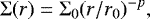 \begin{equation*} {\mathrm{\Sigma}}(r) = {\mathrm{\Sigma}}_0(r/r_0)^{-p}, \end{equation*}