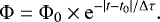 \begin{equation*} {\mathrm{\Phi}} = {\mathrm{\Phi}}_{0} \times {\mathrm{e}}^{-\vert t-t_{0}\vert/{\mathrm{\Delta}}\tau}.\\end{equation*}