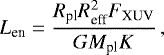 \begin{equation*}{L_{\textrm{en}}} = \frac{R_{\textrm{pl}}R_{\textrm{eff}}^2{F_{\textrm{XUV}}}}{GM_{\textrm{pl}}K}\,,\end{equation*}