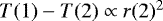 $T(1)-T(2) \propto r (2)^2$