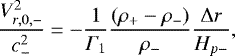 \begin{equation*} \frac{V_{r,0,-}^2}{c_-^2} = -\frac{1}{\Gamma_1} \frac{(\rho_&#x002B; - \rho_-)}{\rho_-} \frac{{\UpDelta} r}{H_{p-}}, \end{equation*}