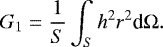 \begin{equation*} G_1 = \frac{1}{S} \int_S h^2 r^2 {\textrm{d}}{{\mathrm{\Omega}}}. \end{equation*}
