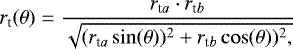 \begin{equation*} r_{\textrm{t}}(\theta) = \frac{r_{\textrm{t}a}\cdot r_{\textrm{t}b}}{\sqrt{(r_{\textrm{t}a}\sin(\theta))^2&#x002B;r_{\textrm{t}b}\cos(\theta))^2,}}\end{equation*}