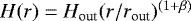 $H(r)=H_{\textrm{out}}(r/r_{\textrm{out}})^{(1&#x002B;\beta)}$