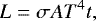 \begin{equation*}L = \sigma A T^4 t, \end{equation*}