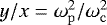 $y/x=\omega_{\mathrm{p}}^2/\omega_{\mathrm{c}}^2$