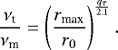 \begin{equation*} \frac{{\nu}_{\textrm{t}}}{{\nu}_{\textrm{m}}} = \left(\frac{r_{\textrm{max}}}{r_0}\right)^{\frac{q_{\tau}}{2.1}}. \end{equation*}