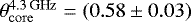 $\theta_{\mathrm{core}}^{4.3\mathrm{\,GHz}}=(0.58 \pm0.03)$