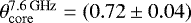 $\theta_{\mathrm{core}}^{7.6\mathrm{\,GHz}}=(0.72 \pm 0.04)$