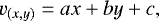 \begin{equation*} v_{(x,y)} = ax &#x002B; by &#x002B; c,\end{equation*}
