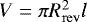 $V = \pi R_{\mathrm{rev}}^2 l$