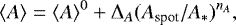 \begin{equation*} \langle A \rangle = \langle A \rangle ^0 &#x002B; \mathrm{\Delta} _A (A_{\textrm{spot}}/A_*) ^{n_A},\end{equation*}