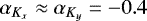 $\alpha_{K_x} \approx \alpha_{K_y} = -0.4$