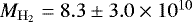 $M_{{\mathrm{H}}_2} = 8.3\pm3.0 \times 10^{10}$
