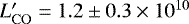 $L&#x0027;_{\mathrm{CO}}= 1.2\pm0.3\times10^{10}$