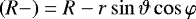 $\left(R-\right)=R-r\sin\vartheta\cos\varphi$