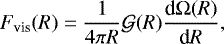 \begin{align*}F_{\text{vis}}(R)=\frac{1}{4\pi R}\mathcal{G}(R)\frac{\text{d} \mathrm{\Omega}(R)}{\text{d} R}, \end{align*}