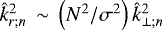 $ \hat{k}_{r ; n}^2\,\sim\,\left( N^2 / \sigma^2 \right) \hat{k}_{\perp ; n}^2 $