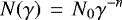 \begin{equation*} N(\gamma)\, =\, N_0\gamma^{-n}\end{equation*}